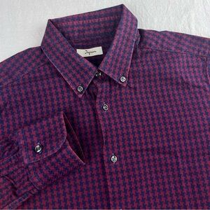 Ingram Men's M Burgundy Houndstooth shirt Preppy Business Casual Made in Italy